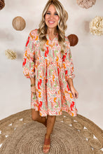 Load image into Gallery viewer, Multicolour Split Neck Puff Sleeve Flowy Printed Dress | Dresses/Mini Dresses
