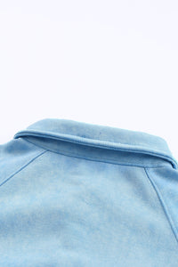 Sky Blue Washed Snap Buttons Lantern Sleeve Pullover Sweatshirt | Tops/Sweatshirts & Hoodies