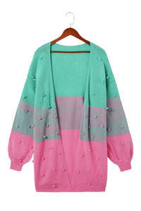 Rose Pompom Color Block Open Front Cardigan | Tops/Sweaters & Cardigans