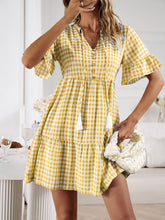 Load image into Gallery viewer, Mini Dress | Plaid Flounce Sleeve Buttoned
