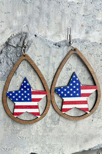 Wood Drop Earrings | Fiery Red American Flag Heart Shape