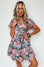 Load image into Gallery viewer, Pink Floral Ricrac Embellished Tiered Mini Dress | Dresses/Floral Dresses
