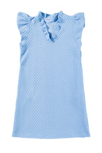 Load image into Gallery viewer, Mini Dress | Light Blue Textured Puff Sleeve V Neck Dress
