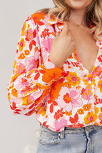 Load image into Gallery viewer, Orange Floral Bishop Sleeve Button Up Shirt | Tops/Blouses &amp; Shirts
