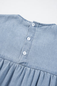 Denim Dress | Blue Ruffle Short Sleeve Tiered A-line Dress