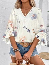 Load image into Gallery viewer, Ruffled Top | Printed V-Neck Half Sleeve Blouse
