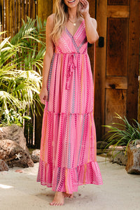 Pink Western Printed Tassel Tie V Neck Wrap Maxi Dress | Dresses/Maxi Dresses