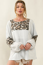 Load image into Gallery viewer, White Leopard Patch Puff Sleeve Textured Blouse | Tops/Blouses &amp; Shirts
