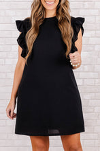 Load image into Gallery viewer, Ruffled Black Dress | Black Keyhole Back Plus Shift
