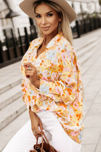 Yellow Floral Print Turn Down Collar Loose Shirt | Tops/Blouses & Shirts