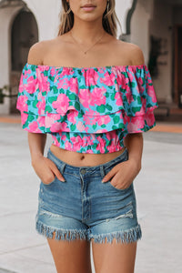 Rose Floral Off-Shoulder Tiered Ruffle Blouse | Tops/Blouses & Shirts