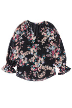 Load image into Gallery viewer, Black Wildflower Print Chiffon Blouse | Tops/Blouses &amp; Shirts
