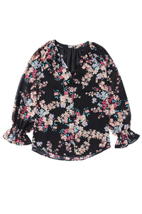 Black Wildflower Print Chiffon Blouse | Tops/Blouses & Shirts