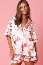 Load image into Gallery viewer, White Full Pattern Shirt and Shorts Satin Pajama Set | Loungewear &amp; Sleepwear/Sleepwear
