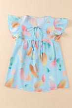 Load image into Gallery viewer, Cap Sleeve Top | Sky Blue Splotches Pattern Ruffled Shift Top
