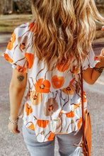 Load image into Gallery viewer, Orange Floral Print Frill Neck Tiered Babydoll Blouse | Tops/Blouses &amp; Shirts
