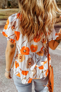 Orange Floral Print Frill Neck Tiered Babydoll Blouse | Tops/Blouses & Shirts