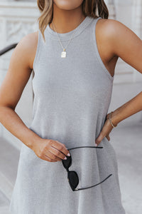 Knit Sleeveless Dress | Gray Crisscross Cut-Out Back Dress