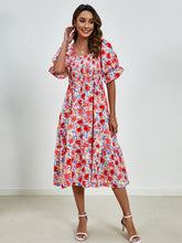 Load image into Gallery viewer, Short Sleeve Dress | Smocked Floral Square Neck
