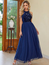 Load image into Gallery viewer, Blue Formal Gown | Backless Halter Neck Sleeveless Dress
