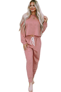 Activewear | Pink Solid Sport Boxy Fit Pullover & Pants Outfit