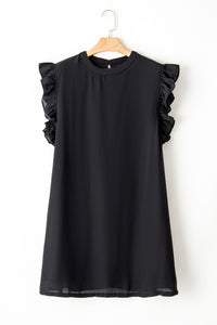 Ruffled Black Dress | Black Keyhole Back Plus Shift