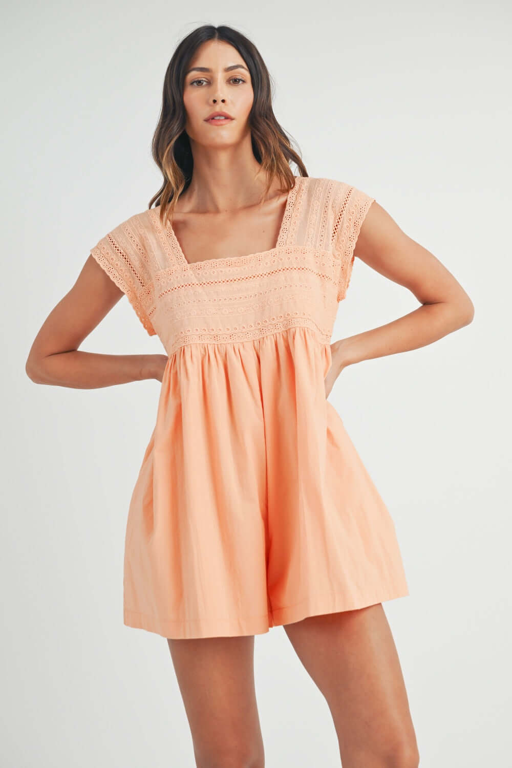 Romper | Square Neck Lace Trim Romper