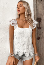 Load image into Gallery viewer, White Lace Crochet Ruffled Square Neck Tank Top | Tops/Tank Tops
