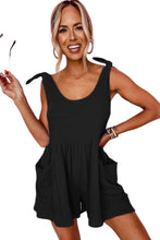 Load image into Gallery viewer, Black Textured Knotted Straps High Waist Wide Leg Romper | Bottoms/Jumpsuits &amp; Rompers
