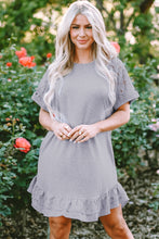 Load image into Gallery viewer, Light Grey Lace Floral Patchwork Ruffled T-shirt Dress | Dresses/T Shirt Dresses
