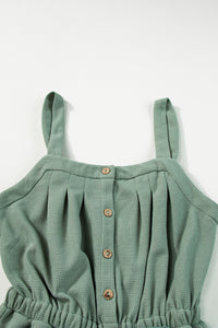 Textured Drawstring Jumpsuit | Moss Green Knotted Straps Button