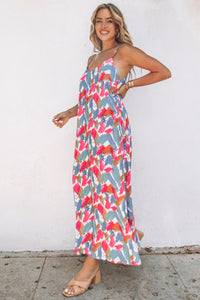 Maxi Dress | Multi-Color Abstract Print Spaghetti Straps