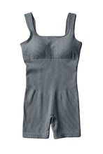 Load image into Gallery viewer, Gray Ribbed Square Neck Padded Sports Romper | Activewear/Yoga Jumpsuits
