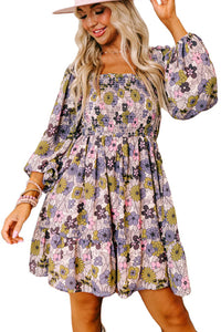 Multicolour Floral Smocked Bust Square Neck Ruffled Dress | Dresses/Floral Dresses