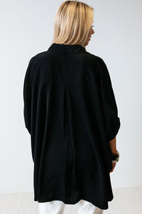 Black 3/4 Puff Sleeve Oversize Shirt | Tops/Blouses & Shirts