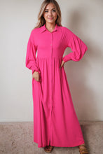 Load image into Gallery viewer, Rose Bubble Sleeve Shirt Maxi Dress | Dresses/Maxi Dresses
