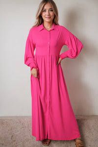 Rose Bubble Sleeve Shirt Maxi Dress | Dresses/Maxi Dresses