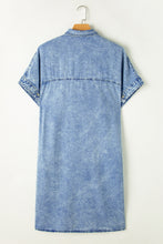 Load image into Gallery viewer, Light Blue Loose Medium Wash Short Sleeve Shirt Chambray Dress | Dresses/Midi Dresses
