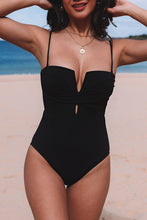 Load image into Gallery viewer, Black Twist Front Cut Out One-piece Swimsuit | Swimwear/One Piece Swimsuit
