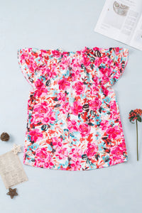 Rose Ruffle Flutter Sleeve Floral Print Blouse | Tops/Blouses & Shirts