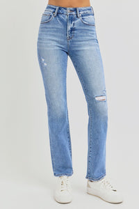 RISEN Distressed High-Rise Ankle Jeans