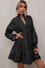 Load image into Gallery viewer, Black Frilled Stand Collar Long Sleeve Ruffle Dress | Dresses/Mini Dresses
