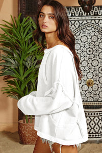 White Exposed Seam Drop Shoulder Raw Hem Oversized Sweatshirt | Tops/Sweatshirts & Hoodies