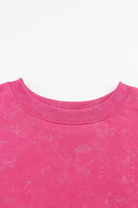 Rose Acid Wash Relaxed Fit Seamed Pullover Sweatshirt with Slits | Tops/Sweatshirts & Hoodies