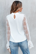 Load image into Gallery viewer, White Lace Sleeve Top | Contrast Lace Mock Neck Blouse
