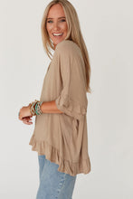 Load image into Gallery viewer, Light French Beige Loose Ruffled V Neck Blouse
