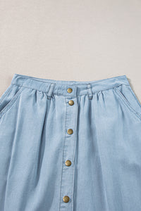 Denim Skirt | Mist Blue Fully Buttoned Long Skirt