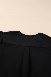 Ruffle Sleeve Top | Black V Neck Short Sleeve Blouse