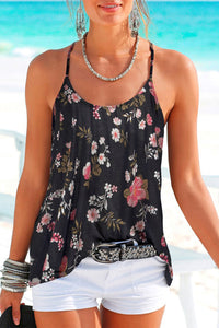 Black Floral Spaghetti Straps Strappy Back Tank Top | Tops/Tank Tops