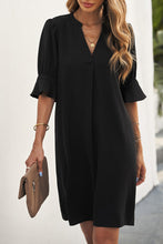 Load image into Gallery viewer, Black Ruffled Sleeve Shift Dress | Dresses/Mini Dresses
